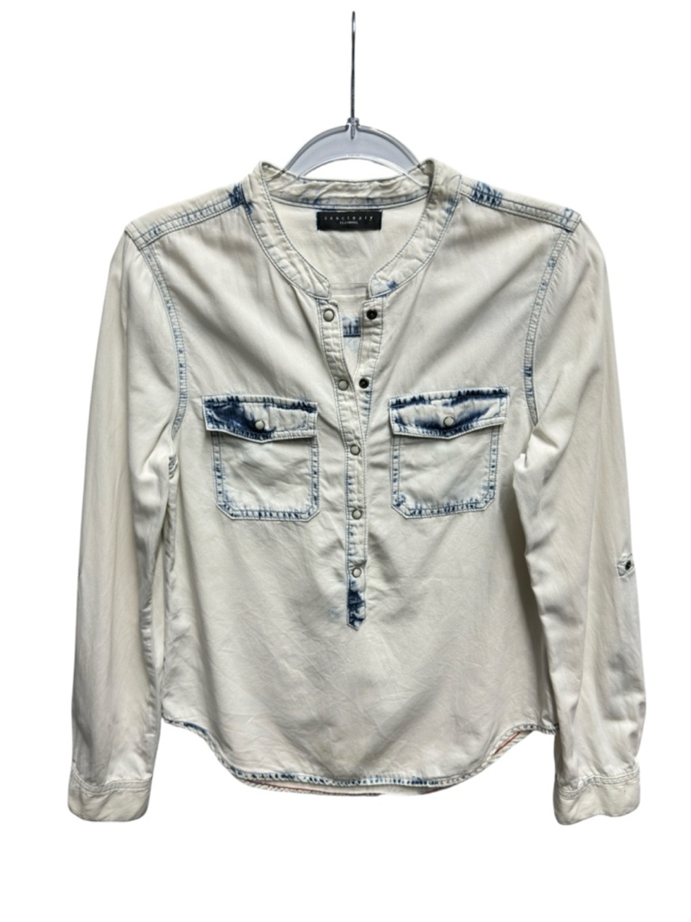 Sanctuary Pure Cotton Knit Seersucker Safari Chambray Denim Jeans Shirt Popover